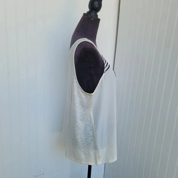 NWT Lucky Brand Boho Embroidered Tank Top Black Cream Sleeveless Cotton Modal XL - Picture 8 of 13
